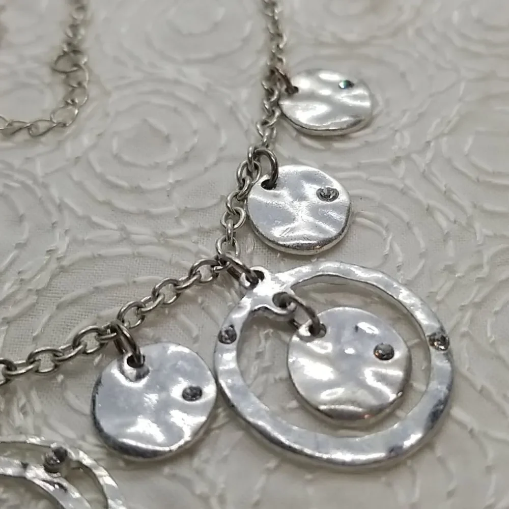 Necklace Circle Drops Silver Multiple Chain Necklace
